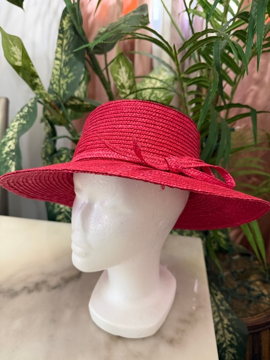 betmar Accessories - BETMAR Wine Red Braided Straw Hat with Bow Trim